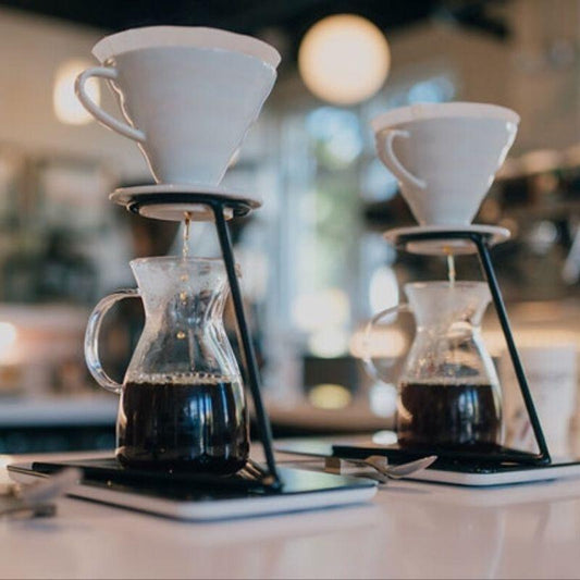 Two pourovers being made at Harbinger Coffee cafe