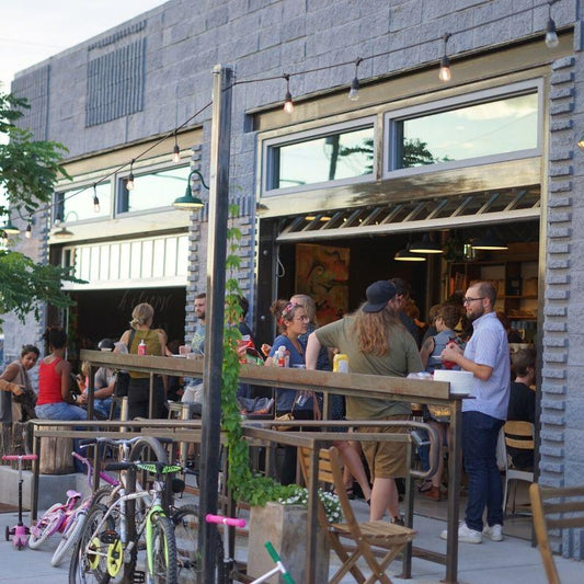 Jubilee Roasting Co patio with people mingling
