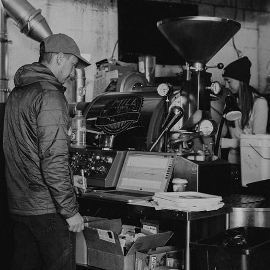 Two people from Seedhouse Coffee roasting in Steamboat Springs Colorado