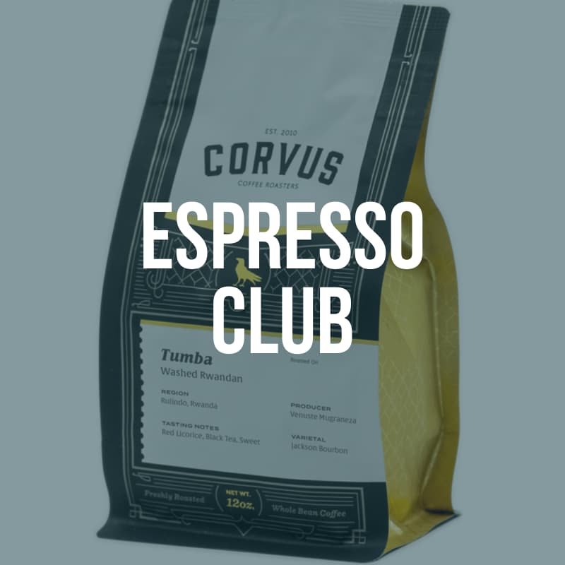 Espresso club featuring specialty coffee from Corvus in the background